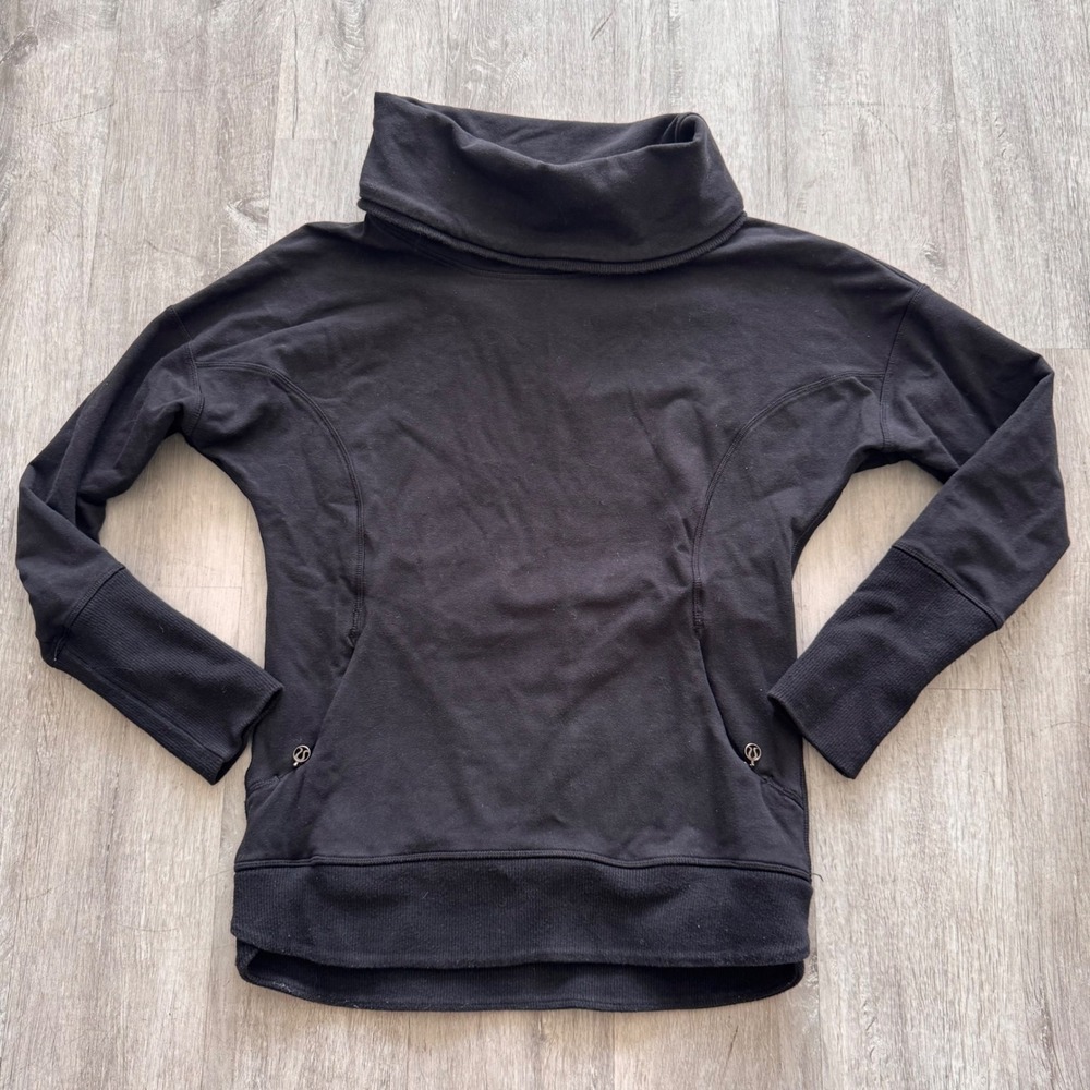Lululemon Cowl Neck Pullover Sweatshirt Black Size 4 Long Sleeve Pockets